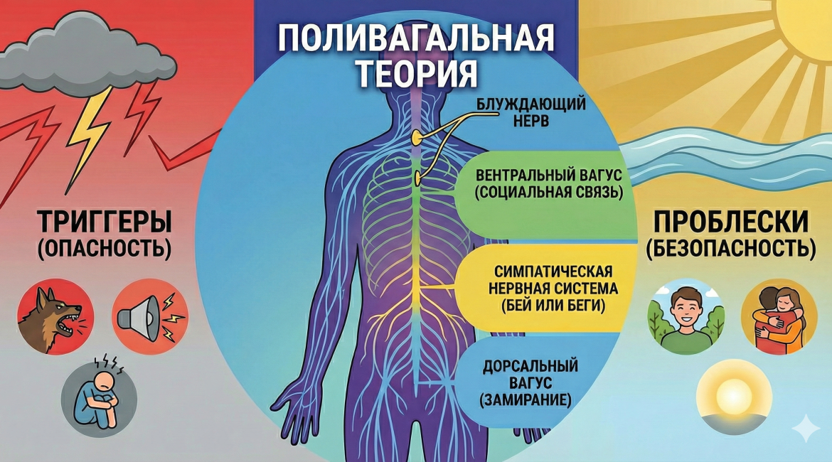 Иллюстрация: слева метафора травмы и одиночества, справа — исцеление и близость. Текст на картинке: Травма запирает нас в одиночестве, исцеление возвращает связь.